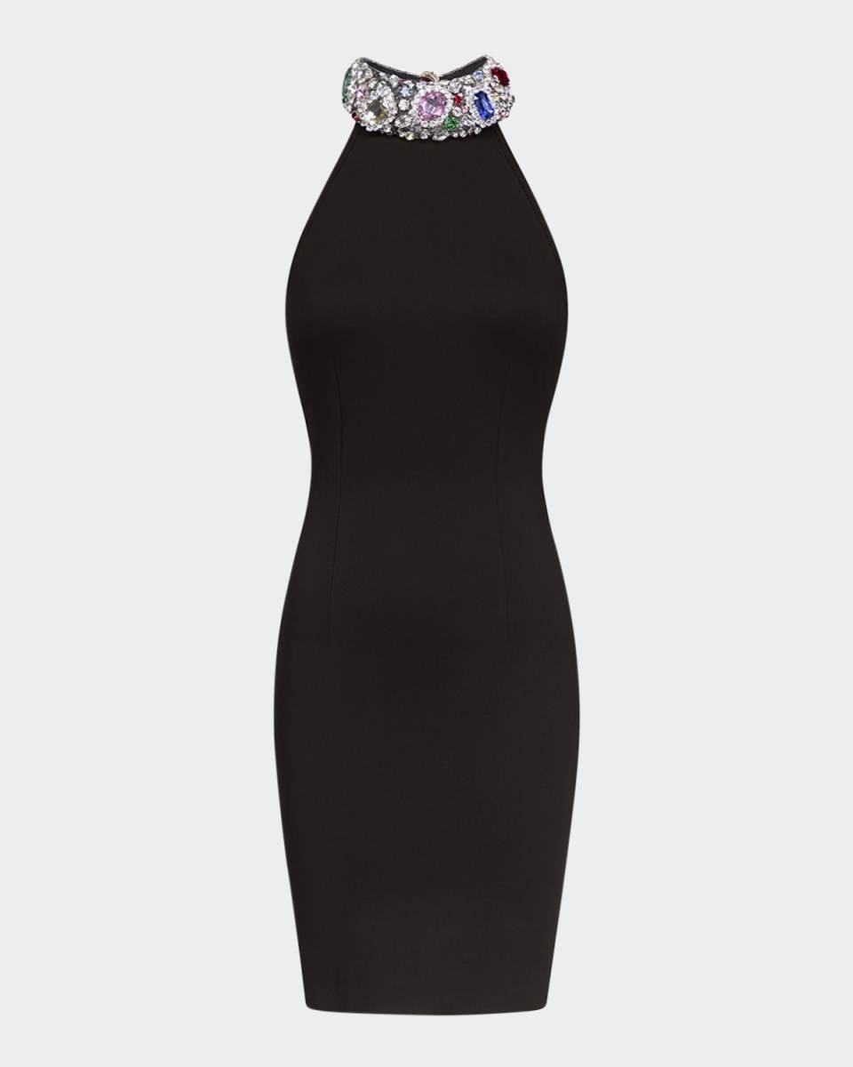Crystal Gemstone Halter Mini Dress